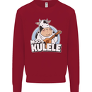 Mookulele Funny Cow Playing Ukulele Guitar Kids Sweatshirt Jumper Red