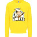 Mookulele Funny Cow Playing Ukulele Guitar Kids Sweatshirt Jumper Yellow
