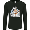 Mookulele Funny Cow Playing Ukulele Guitar Mens Long Sleeve T-Shirt Black