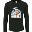 Mookulele Funny Cow Playing Ukulele Guitar Mens Long Sleeve T-Shirt Black