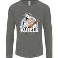 Mookulele Funny Cow Playing Ukulele Guitar Mens Long Sleeve T-Shirt Charcoal