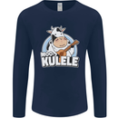Mookulele Funny Cow Playing Ukulele Guitar Mens Long Sleeve T-Shirt Navy Blue