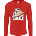 Mookulele Funny Cow Playing Ukulele Guitar Mens Long Sleeve T-Shirt Red