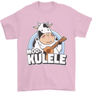 Mookulele Funny Cow Playing Ukulele Guitar Mens T-Shirt Cotton Gildan Light Pink