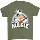 Mookulele Funny Cow Playing Ukulele Guitar Mens T-Shirt Cotton Gildan Military Green