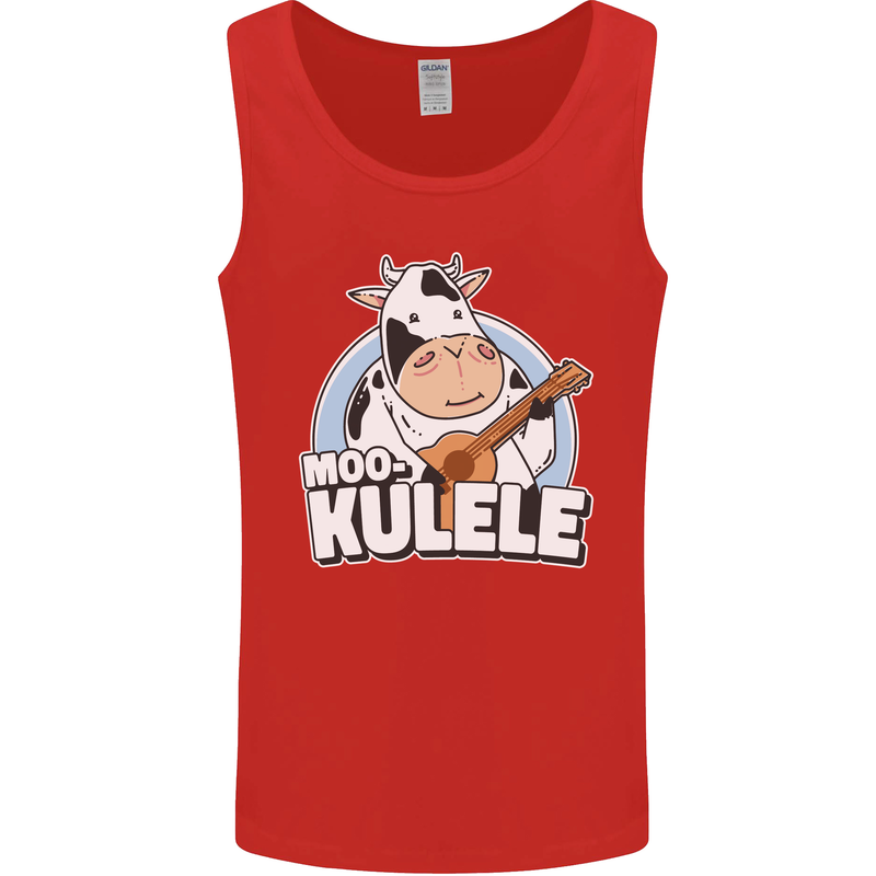 Mookulele Funny Cow Playing Ukulele Guitar Mens Vest Tank Top Red
