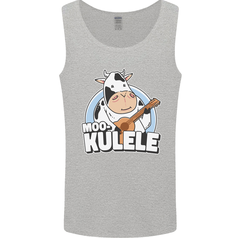 Mookulele Funny Cow Playing Ukulele Guitar Mens Vest Tank Top Sports Grey