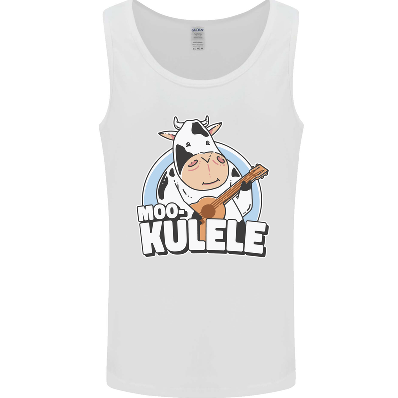 Mookulele Funny Cow Playing Ukulele Guitar Mens Vest Tank Top White