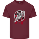 Motocross Bike on a Background of Gears Mens Cotton T-Shirt Tee Top Maroon