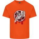 Motocross Bike on a Background of Gears Mens Cotton T-Shirt Tee Top Orange