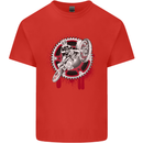 Motocross Bike on a Background of Gears Mens Cotton T-Shirt Tee Top Red