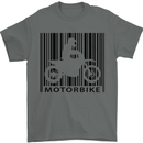 Motorbike Barcode Biker Motorcycle Mens T-Shirt Cotton Gildan Charcoal