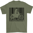 Motorbike Barcode Biker Motorcycle Mens T-Shirt Cotton Gildan Military Green