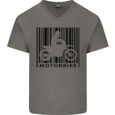 Motorbike Barcode Biker Motorcycle Mens V-Neck Cotton T-Shirt Charcoal