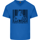 Motorbike Barcode Biker Motorcycle Mens V-Neck Cotton T-Shirt Royal Blue