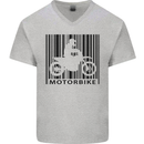 Motorbike Barcode Biker Motorcycle Mens V-Neck Cotton T-Shirt Sports Grey
