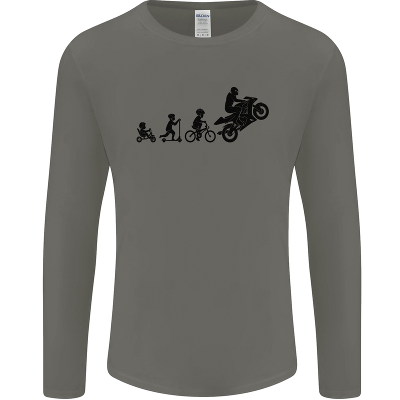 Motorbike Evolution Funny Biker Motorcycle Mens Long Sleeve T-Shirt Charcoal