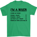 Motorcycle I'm a Biker When My Wife Funny Mens T-Shirt Cotton Gildan Irish Green