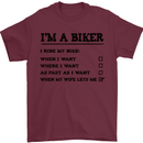 Motorcycle I'm a Biker When My Wife Funny Mens T-Shirt Cotton Gildan Maroon
