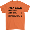 Motorcycle I'm a Biker When My Wife Funny Mens T-Shirt Cotton Gildan Orange