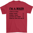 Motorcycle I'm a Biker When My Wife Funny Mens T-Shirt Cotton Gildan Red