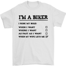 Motorcycle I'm a Biker When My Wife Funny Mens T-Shirt Cotton Gildan White