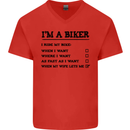 Motorcycle I'm a Biker When My Wife Funny Mens V-Neck Cotton T-Shirt Red