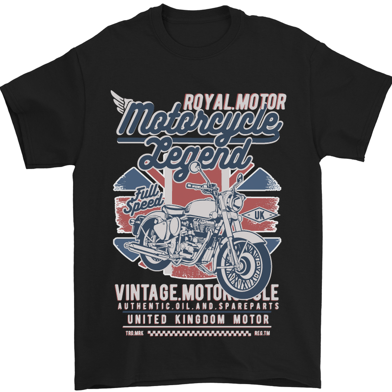 Motorcycle Legend Biker Union Jack British Mens T-Shirt Cotton Gildan Black