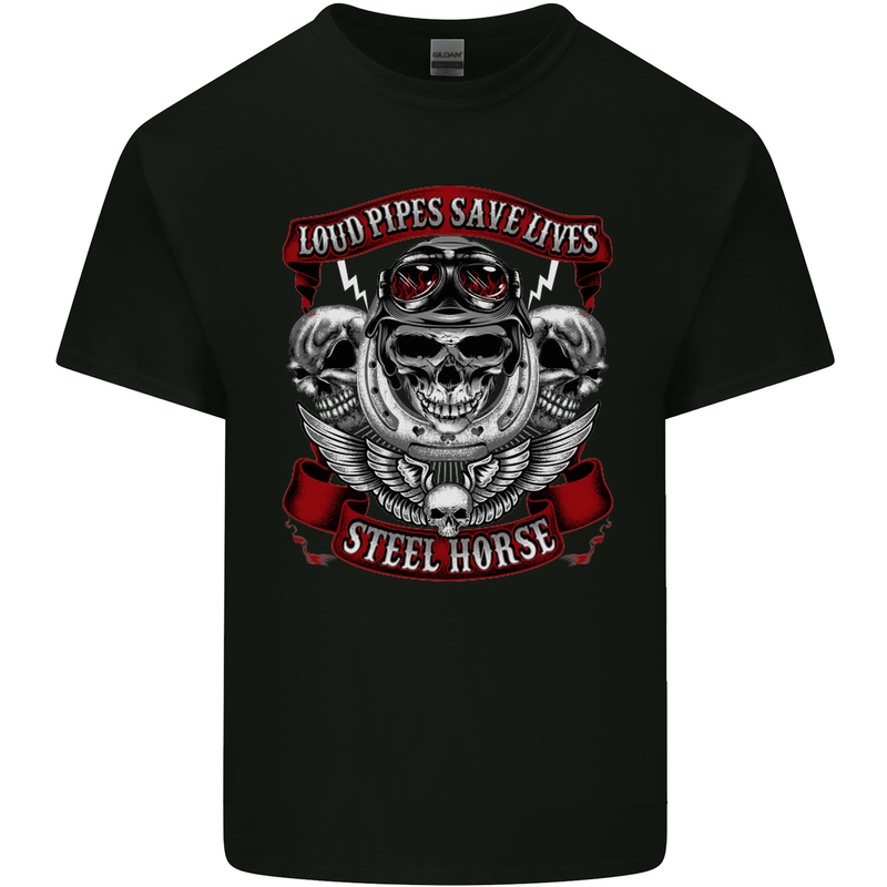 Motorcycle Lound Pipes Saves Lives Biker Mens Cotton T-Shirt Tee Top Black