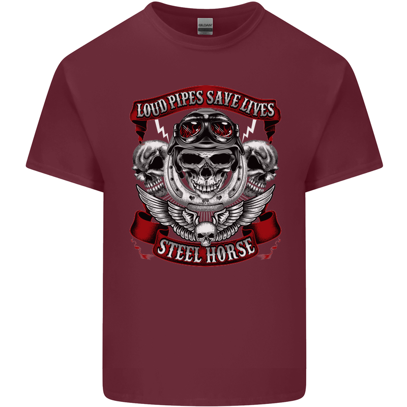 Motorcycle Lound Pipes Saves Lives Biker Mens Cotton T-Shirt Tee Top Maroon