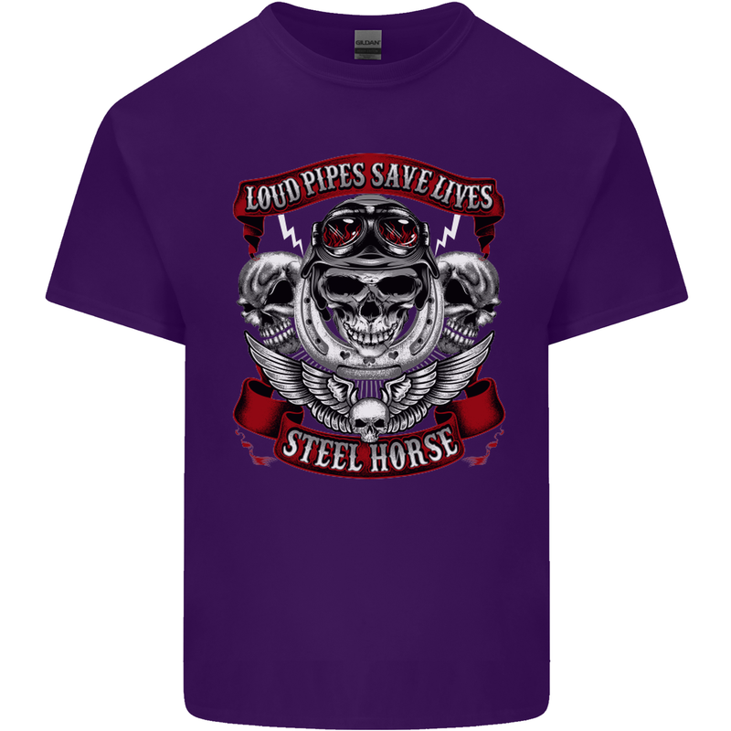 Motorcycle Lound Pipes Saves Lives Biker Mens Cotton T-Shirt Tee Top Purple