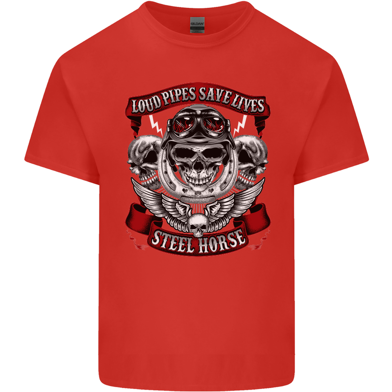 Motorcycle Lound Pipes Saves Lives Biker Mens Cotton T-Shirt Tee Top Red