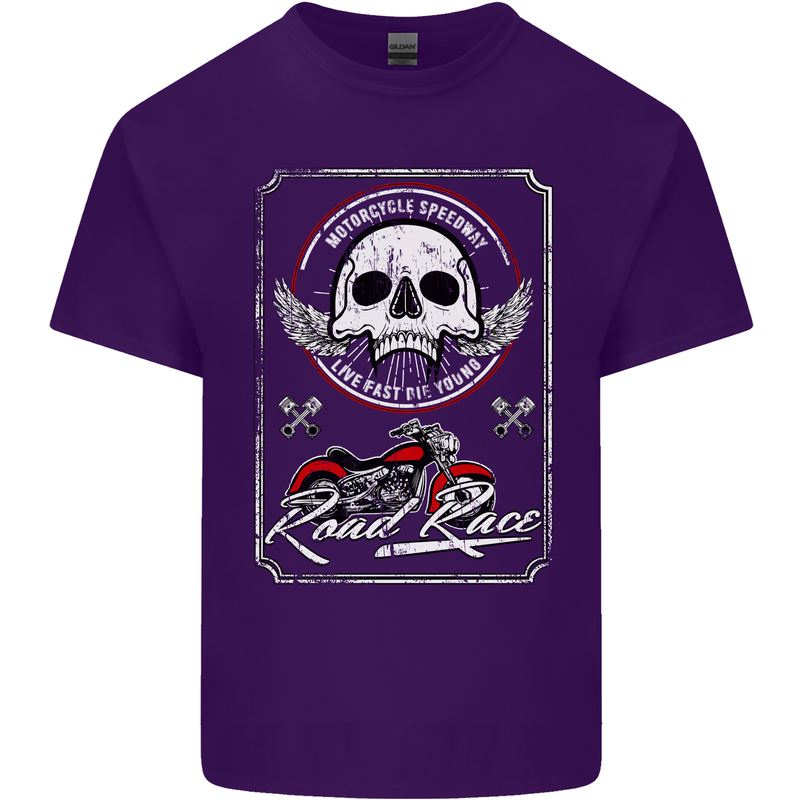 Motorcycle Road Race Biker Motorbike Skull Mens Cotton T-Shirt Tee Top Purple