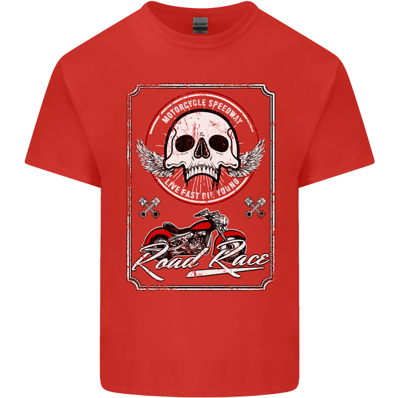 Motorcycle Road Race Biker Motorbike Skull Mens Cotton T-Shirt Tee Top Red