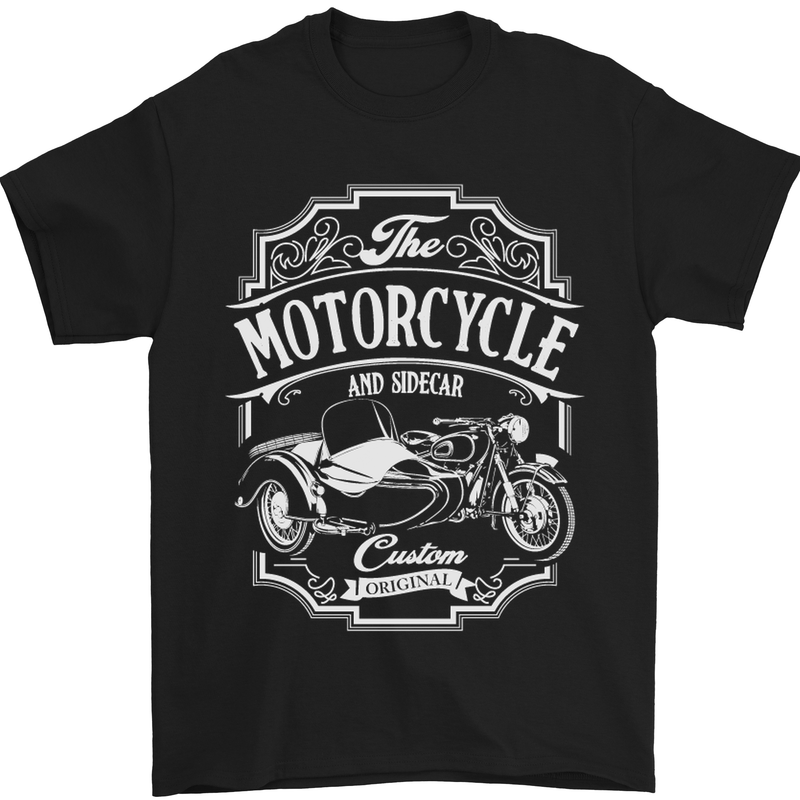 Motorcycle and Sidecar Biker Motorbike Mens T-Shirt Cotton Gildan Black