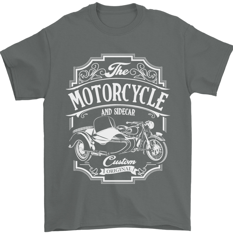 Motorcycle and Sidecar Biker Motorbike Mens T-Shirt Cotton Gildan Charcoal