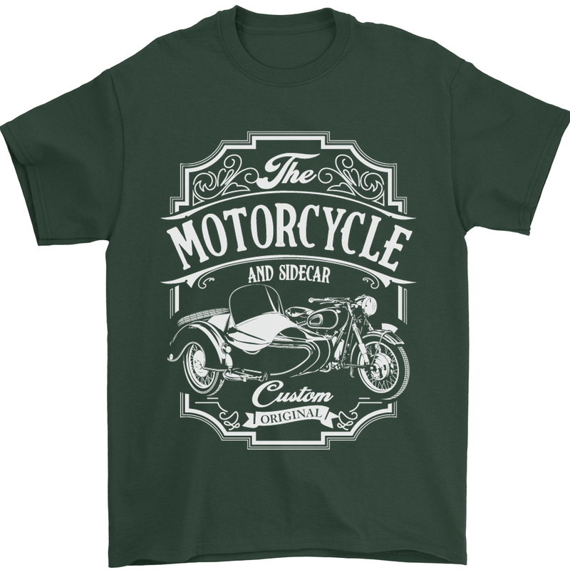 Motorcycle and Sidecar Biker Motorbike Mens T-Shirt Cotton Gildan Forest Green