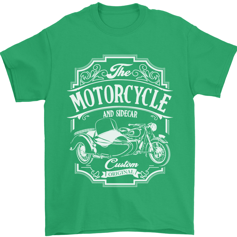 Motorcycle and Sidecar Biker Motorbike Mens T-Shirt Cotton Gildan Irish Green