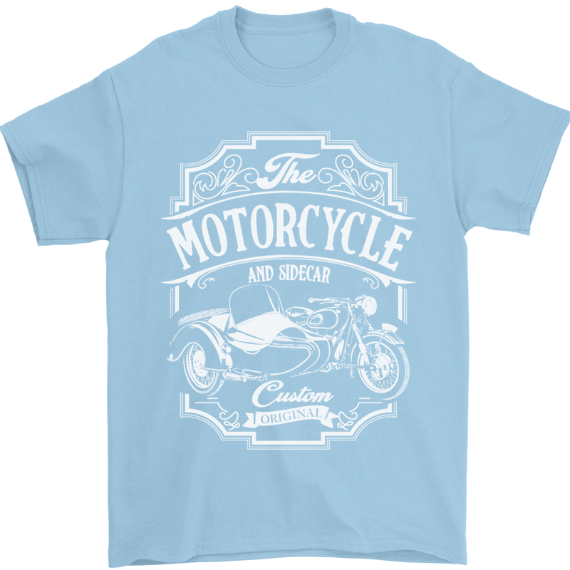 Motorcycle and Sidecar Biker Motorbike Mens T-Shirt Cotton Gildan Light Blue