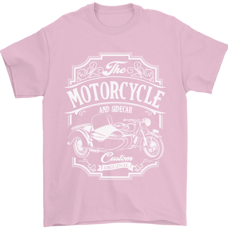 Motorcycle and Sidecar Biker Motorbike Mens T-Shirt Cotton Gildan Light Pink