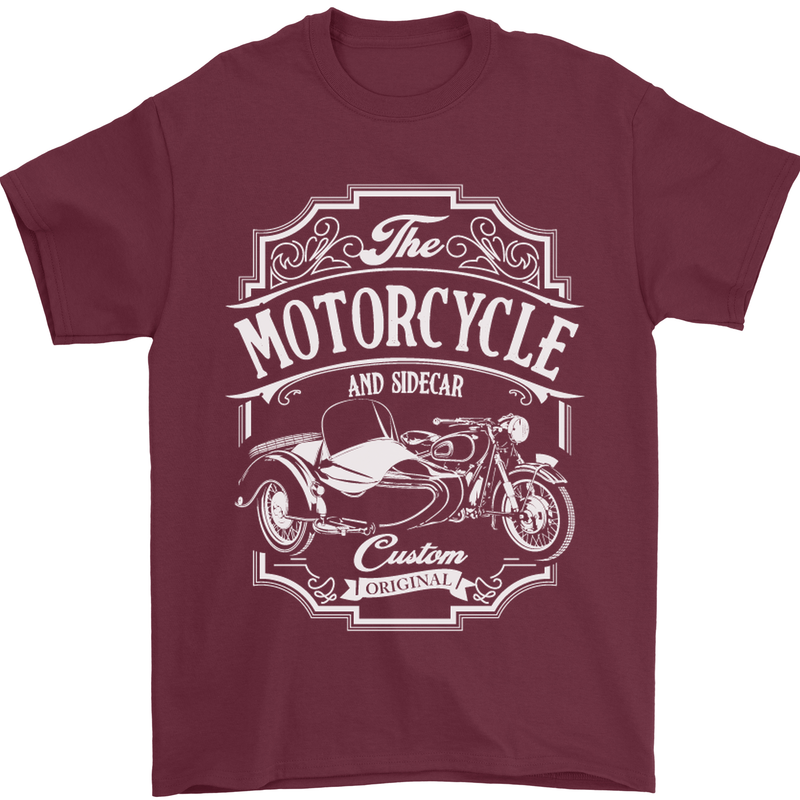Motorcycle and Sidecar Biker Motorbike Mens T-Shirt Cotton Gildan Maroon