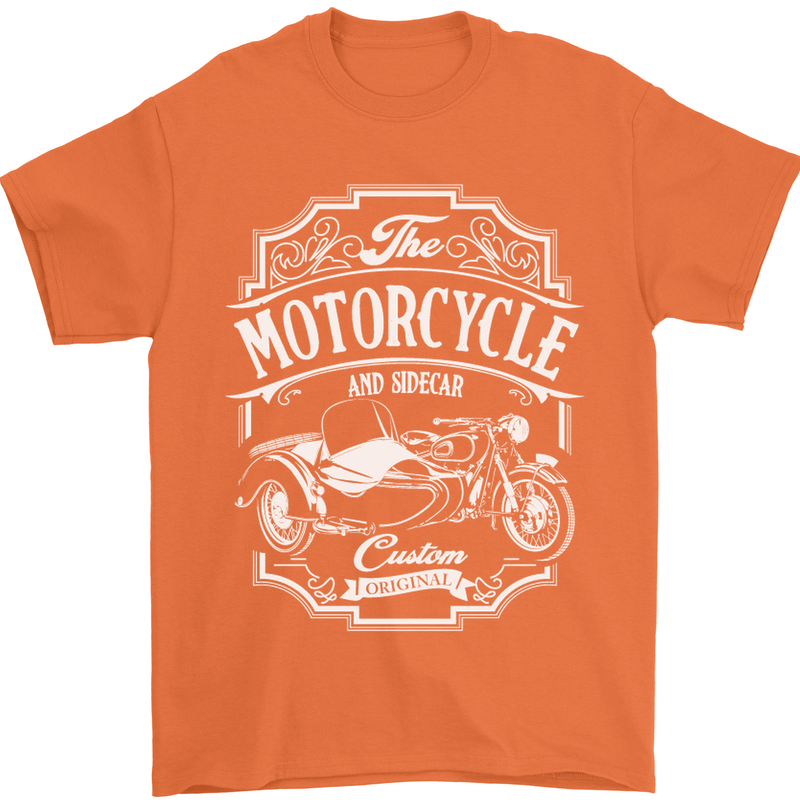 Motorcycle and Sidecar Biker Motorbike Mens T-Shirt Cotton Gildan Orange