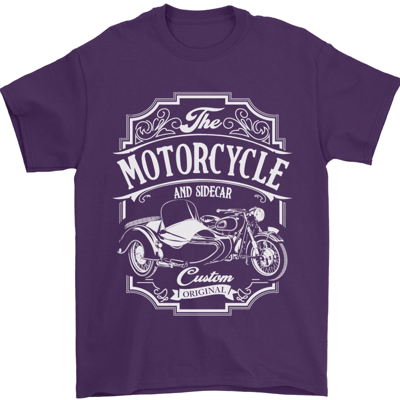Motorcycle and Sidecar Biker Motorbike Mens T-Shirt Cotton Gildan Purple