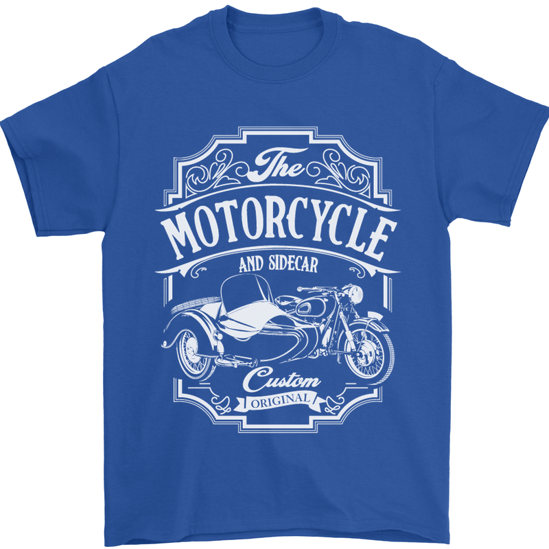 Motorcycle and Sidecar Biker Motorbike Mens T-Shirt Cotton Gildan Royal Blue