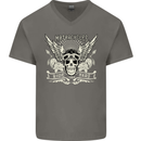 Motorcycles Ride Hard Biker Skull Motorbike Mens V-Neck Cotton T-Shirt Charcoal