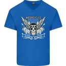 Motorcycles Ride Hard Biker Skull Motorbike Mens V-Neck Cotton T-Shirt Royal Blue