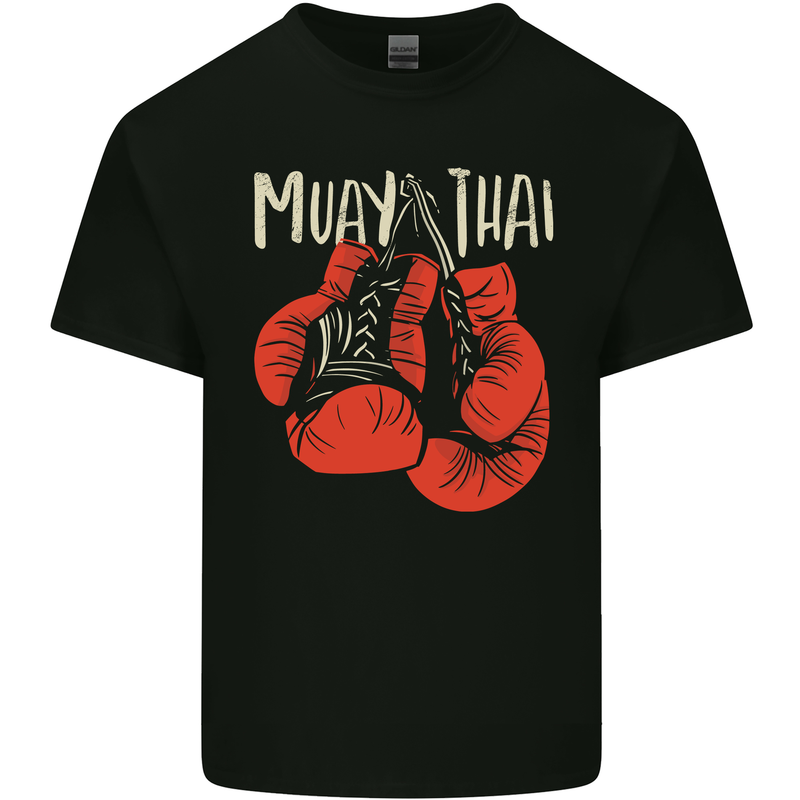 Muay Thai Boxing Gloves MMA Mens Cotton T-Shirt Tee Top Black