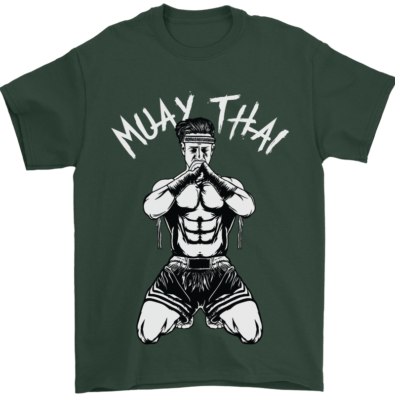 Muay Thai Fighter Mixed Martial Arts MMA Mens T-Shirt Cotton Gildan Forest Green