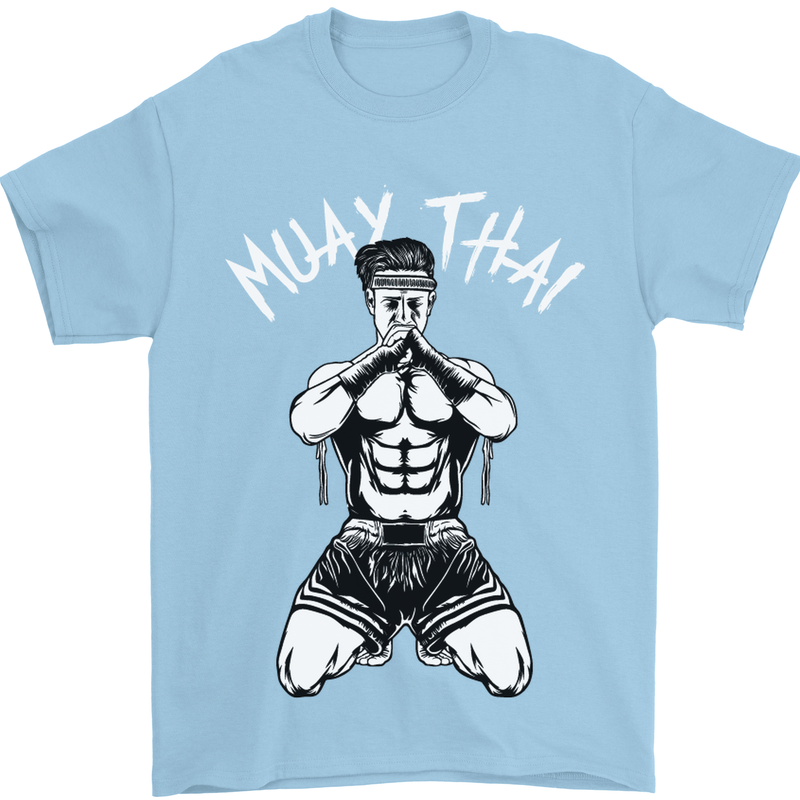 Muay Thai Fighter Mixed Martial Arts MMA Mens T-Shirt Cotton Gildan Light Blue