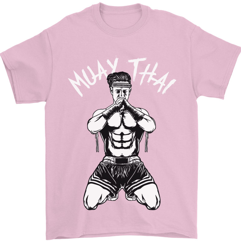 Muay Thai Fighter Mixed Martial Arts MMA Mens T-Shirt Cotton Gildan Light Pink